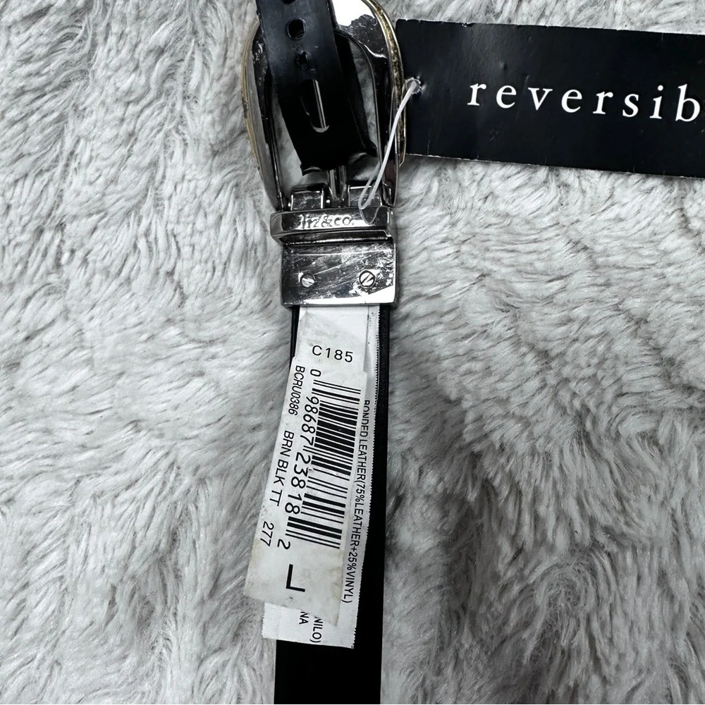 Liz & Co. Brown and Black Leather Reversible Skinny Belt, Gold & Silver  L, NWT